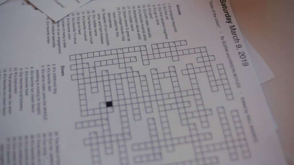 Wedding Crossword Puzzle